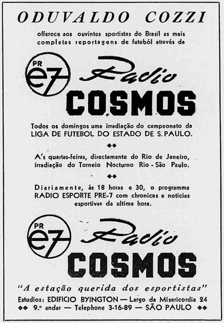 Peça publicitária da Rádio Kosmos em 1940.