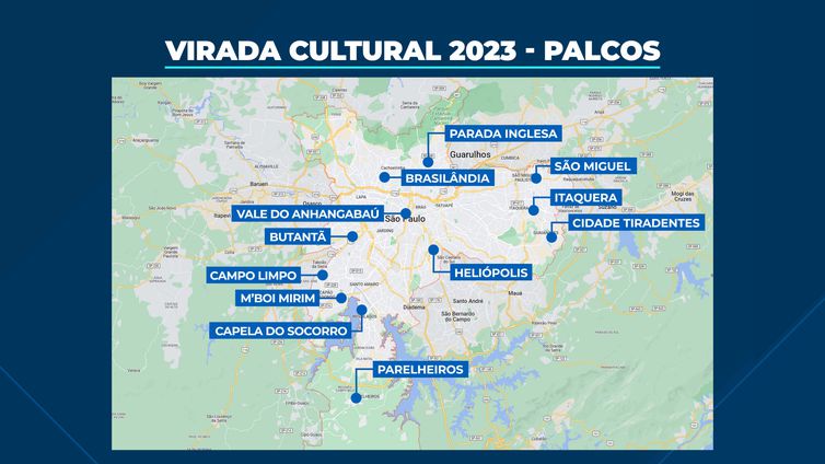 São Paulo (SP) - Em 2023, a Virada Cultural terá palcos em 12 pontos da cidades. Crédito: Videografismo, Lucas Pinto, TV Brasil