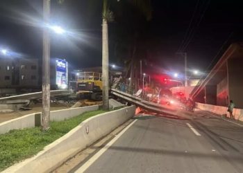 Caminhão derruba passarela e BR 101 é interditada em Linhares; veja vídeos